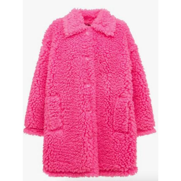 Stand Studio Gwen Faux Fur Shearling Coat Jacket Pink Xsmall Small Oversized NEW - Picture 5 of 6